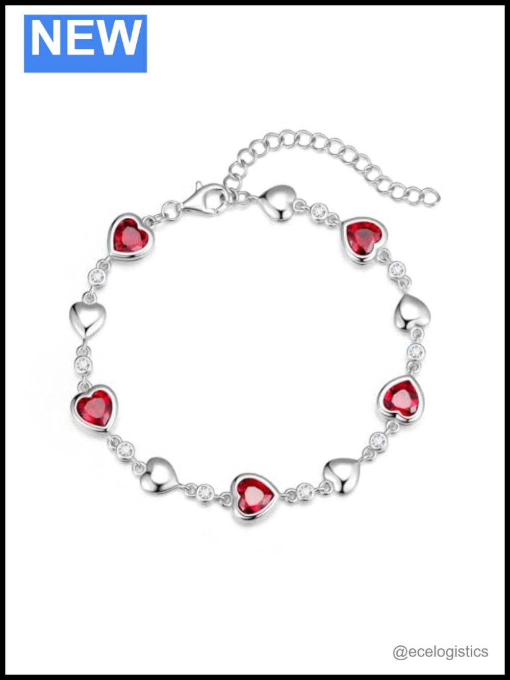 925 Sterling Silver Created Ruby Tennis Bracelet Heart Birthstone 7 Inch
